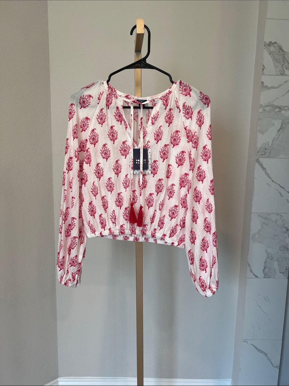 Roller Rabbit White Blouse with Pink Floral Print